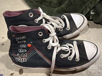 Converse Chuck Taylor All Star High-Top Sneakers - Black 'You Are On The Right Path' Design size 6.5