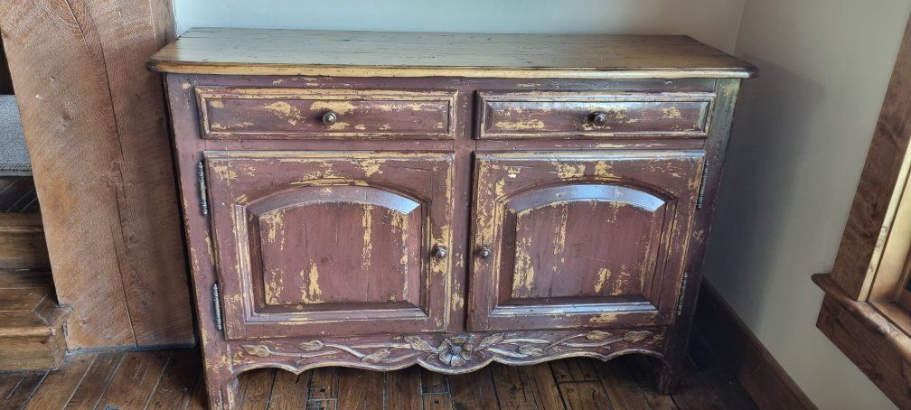 Rustic Distressed Wooden Buffet Sideboard with Cabinets and Drawers