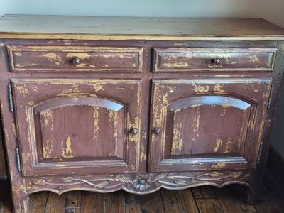 Rustic Distressed Wooden Buffet Sideboard with Cabinets and Drawers