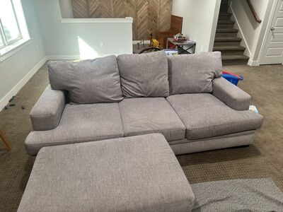 Extra Deep Grey Couch With Ottoman RCWilley