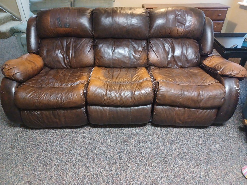 Used Brown Reclining Sofa - 3-Seat Couch for Living Room