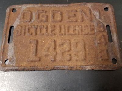 Vintage 1943 Ogden City Utah Bicycle License Plate