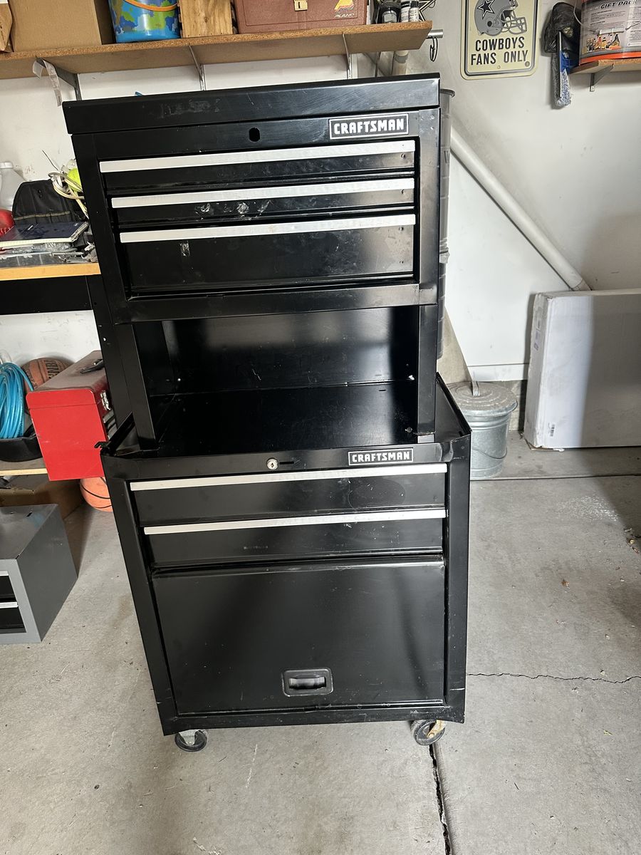 Craftsman Black Rolling Tool Chest Cabinet with Riser and Top Chest