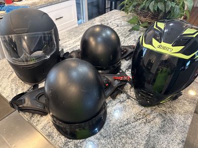 Icon Airflite & Cruiser Motorcycle Helmets - 4 Helmets, Black/Yellow, UsedGood Condition