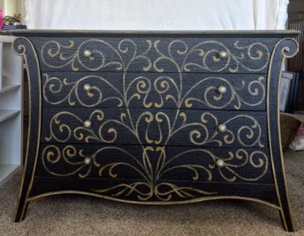 Decorative Bombay-Style Chest of Drawers / Accent Dresser - Black and Gold