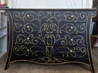 Decorative Bombay-Style Chest of Drawers / Accent Dresser - Black and Gold