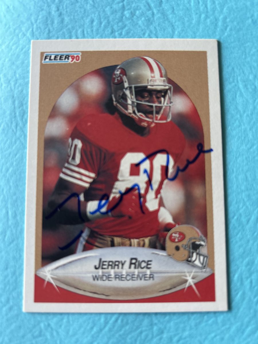 Jerry Rice 1990 Fleer Autograph Hand Signed San Francisco 49ers Auto NFL Football Card Super Bowl Champions