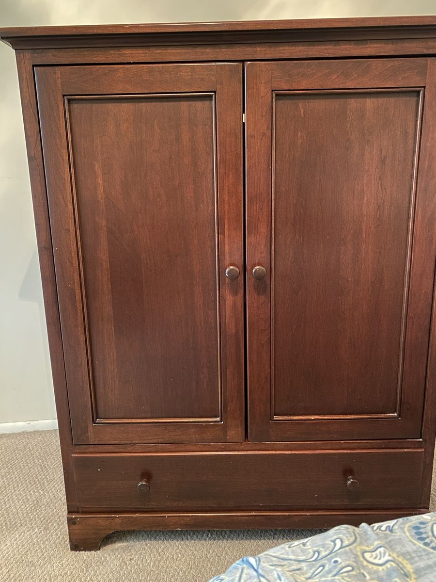Wooden Armoire with Cabinet and Drawer - Dark Brown/Mahogany Finish