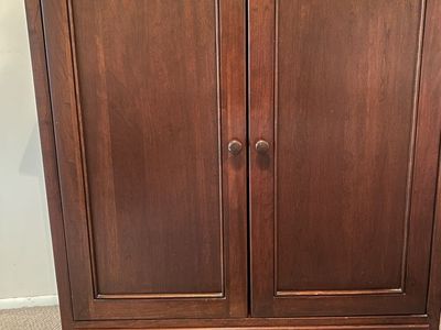 Wooden Armoire with Cabinet and Drawer - Dark Brown/Mahogany Finish