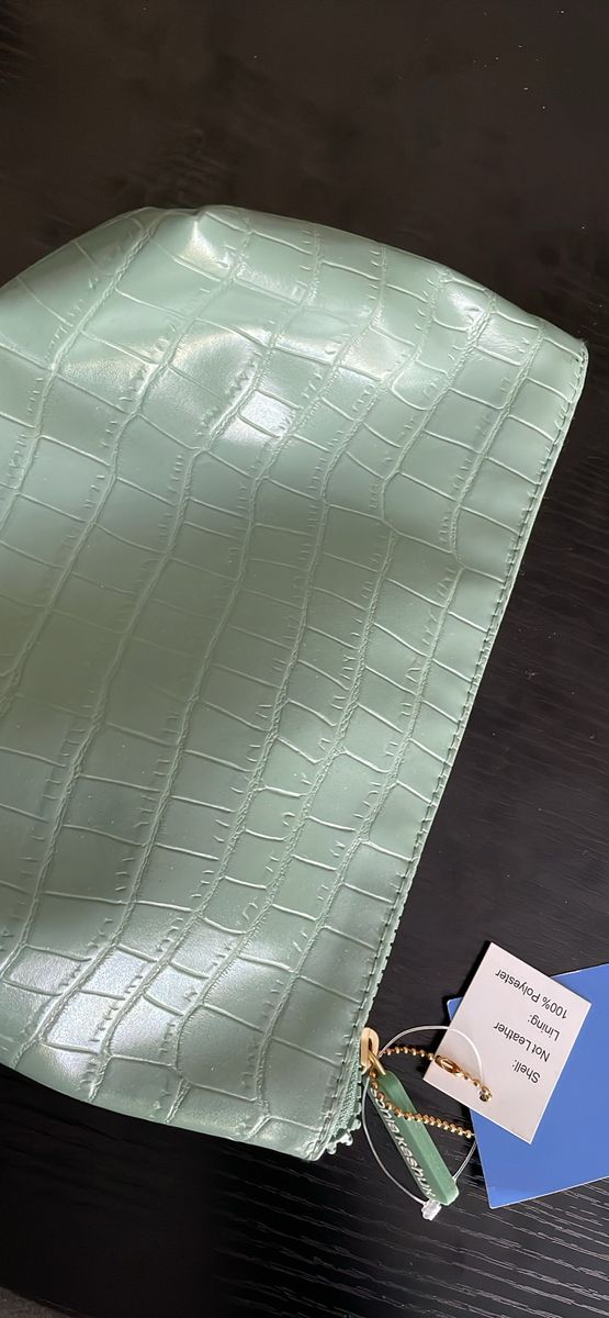 Sonia Kashuk Makeup Bag Womens Sage Green Faux Croc Embossed Cosmetic Pouch