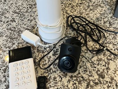 SimpliSafe Base station plus keypad, fob, and indoor camera