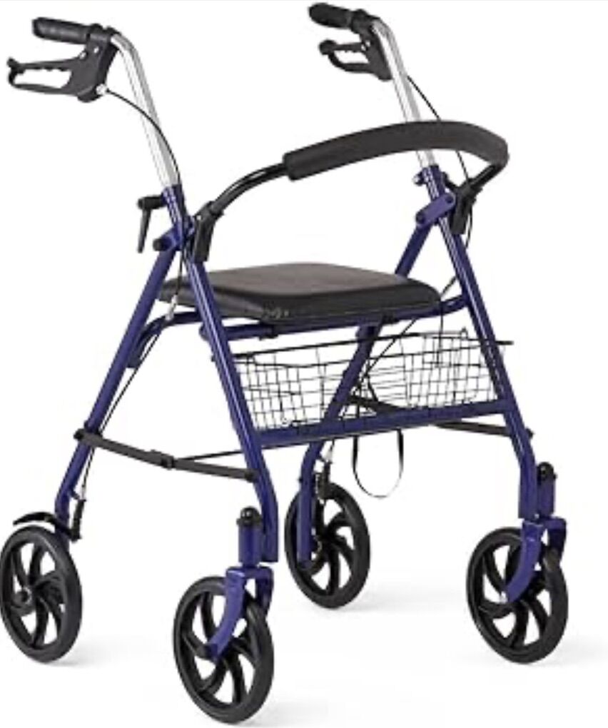 Medline Steel Rollator Walker with Seat, Red