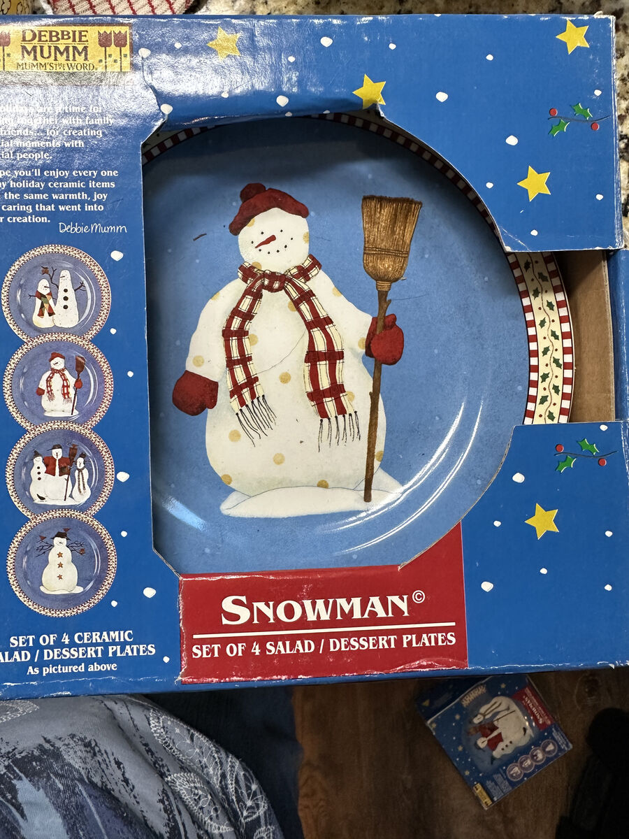 Vintage Debbie Mumm Jolly Snowman Salad Plates: