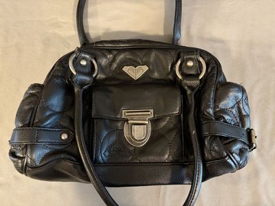 Roxy Black Quilted Faux Leather Satchel Handbag Purse with Silver Hardware - Pre-owned