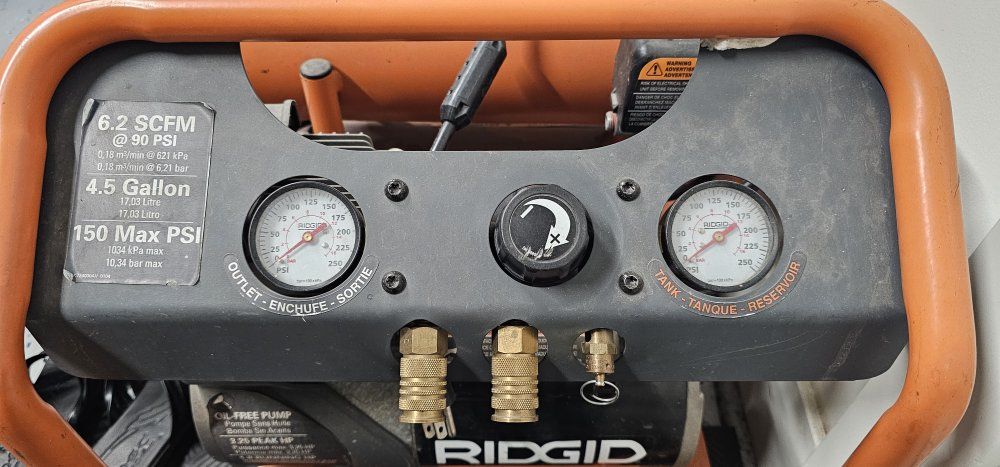 RIDGID 4.5 Gallon Air Compressor - 150 Max PSI, 3.25 Peak HP, Oil-Free Pump