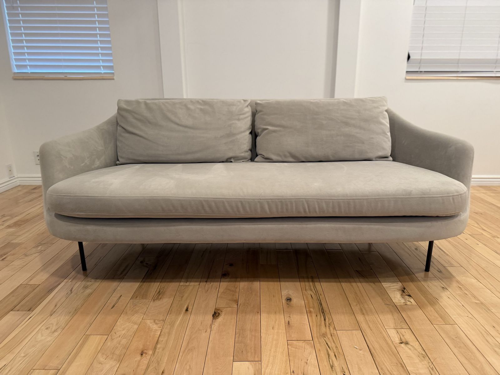 West Elm Esme - Modern Light Gray Fabric Sofa with Black Metal Legs