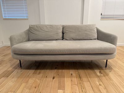 West Elm Esme - Modern Light Gray Fabric Sofa with Black Metal Legs