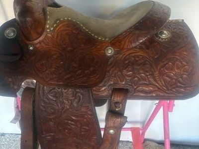 Youth Western Saddle - Tooled Leather Design, Used