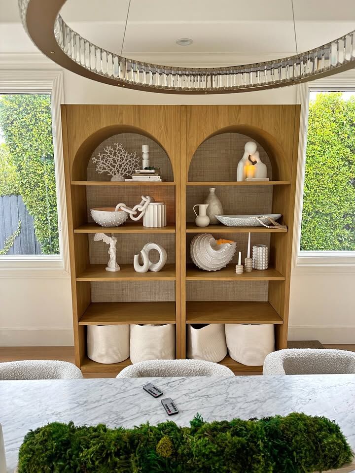 2 Arched Honey Oak Book Cases - Anthropologie