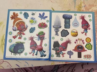 2016 McDonald's DreamWorks Trolls Sticker Sheets (Set of 2) - New, Unused Character Stickers
