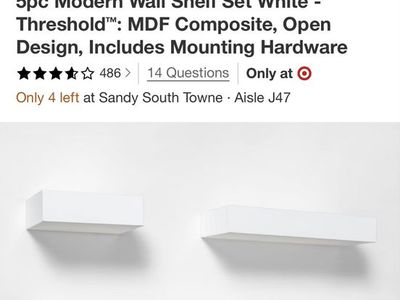 Threshold 5-Piece Modern Floating Wall Shelf Set White MDF Composite