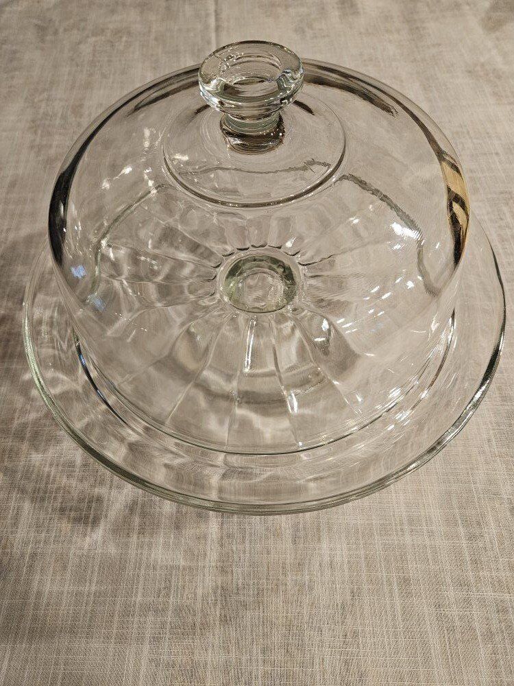 Vintage Indiana Glass Footed Cake Plate / Dome Lid