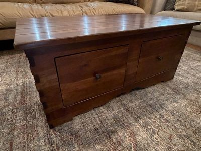 Vintage wood coffee table with inset drawer storage