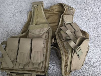 Lancer Tactical Vest Tan/Coyote Brown with Multiple Pouches and Adjustable Straps