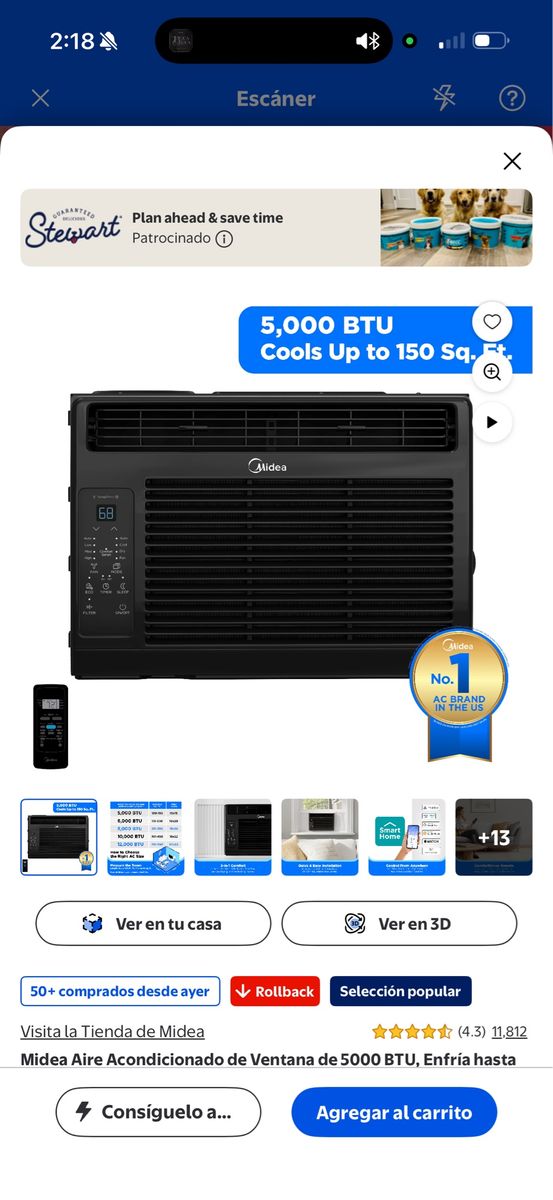 Midea 5,000 BTU Window Air Conditioner Unit, Cools Up to 150 Sq. Ft., with Remote, Black
