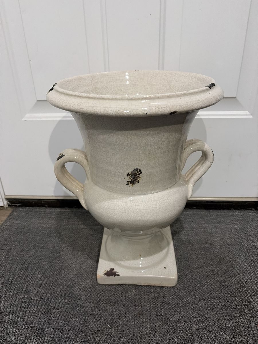 LARGE Urn Crackle Finish W/Faux Distressed Finish