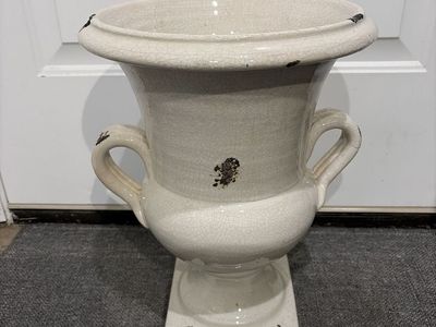 LARGE Urn Crackle Finish W/Faux Distressed Finish