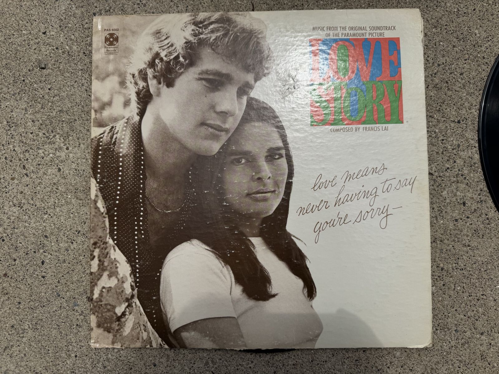 Original Soundtrack Of Love Story 1970 PAS-6002 Vinyl 12'' Vintage