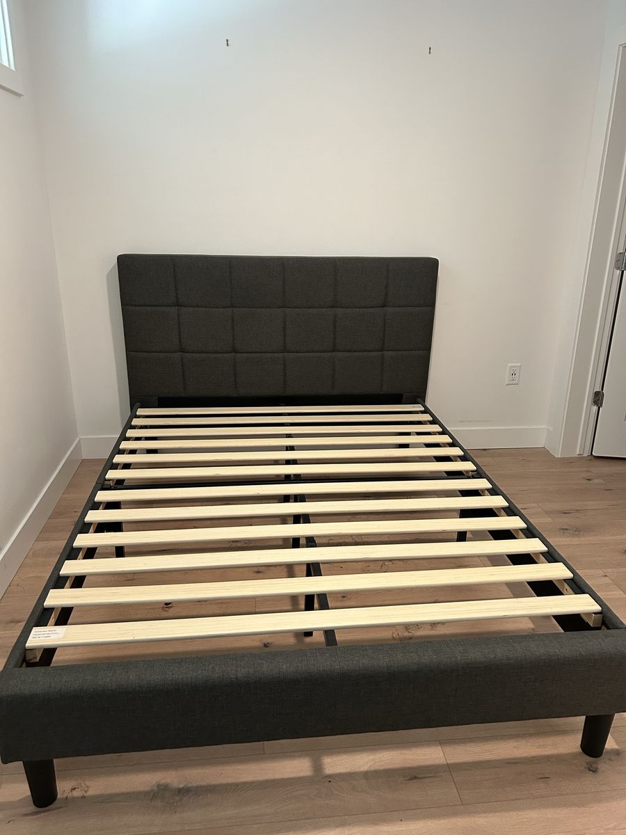 Zinus Shawn 14" SmartBase Platform Bed Frame - Full Size, Dark Grey Fabric Headboard