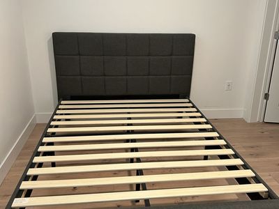 Zinus Shawn 14" SmartBase Platform Bed Frame - Full Size, Dark Grey Fabric Headboard