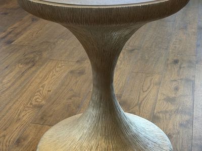 Modern Gold Pedestal Accent Table with Marble Top 20" in diameter.