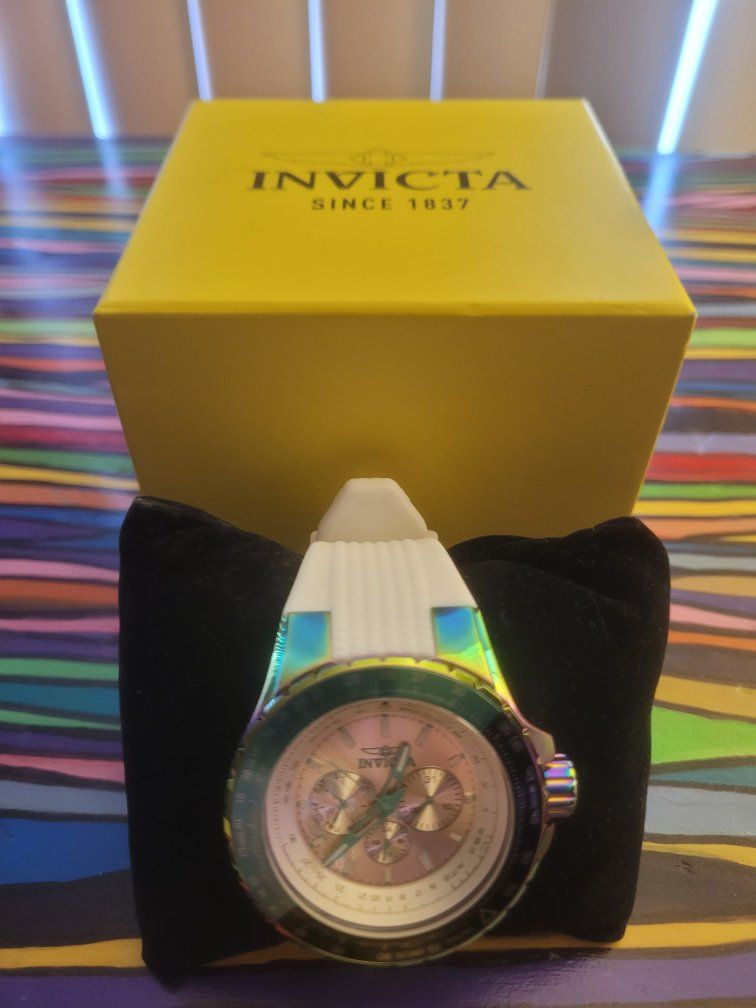 Invicta Multi-Color Chronograph Watch with White Band and Box