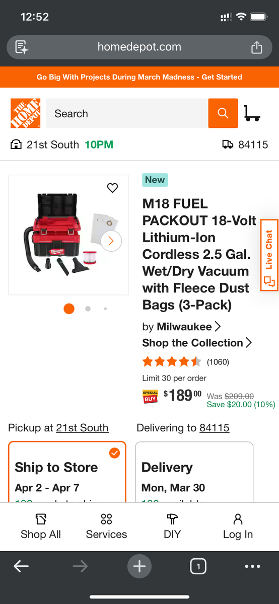 Milwaukee M18 Shop Vac (JUST TOOL)