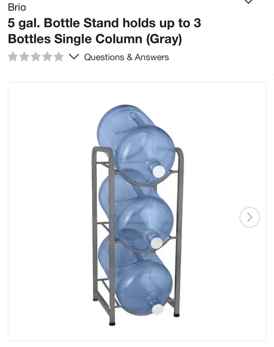 Brio 5-Gallon Water Bottle Rack - Single Column, Holds 3 Bottles (Gray)