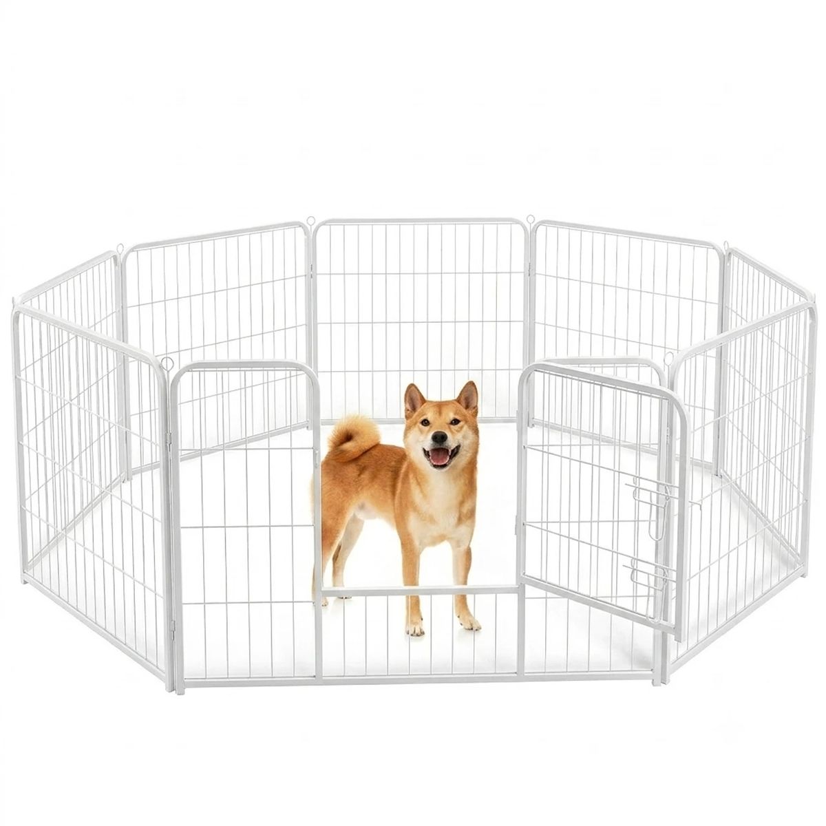 DUMOS Dog Playpen Indoor, Metal 32 Inch 8 Panels Foldable Pet Fence with Door, Outdoor Small Medium Large Dog Puppy Portable Exe