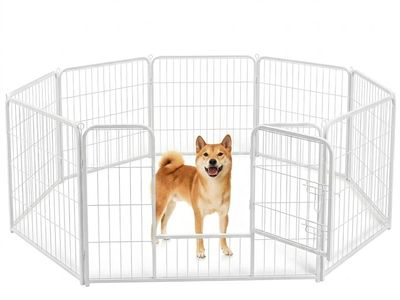 DUMOS Dog Playpen Indoor, Metal 32 Inch 8 Panels Foldable Pet Fence with Door, Outdoor Small Medium Large Dog Puppy Portable Exe