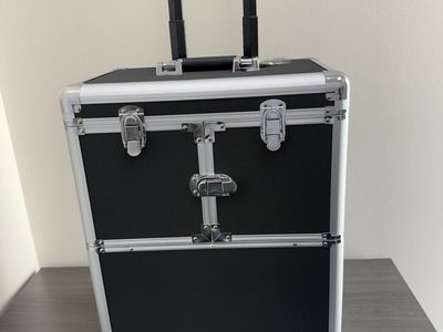 Professional Rolling Makeup Case Cosmetic Train Box Trolley w/ Hand, Black