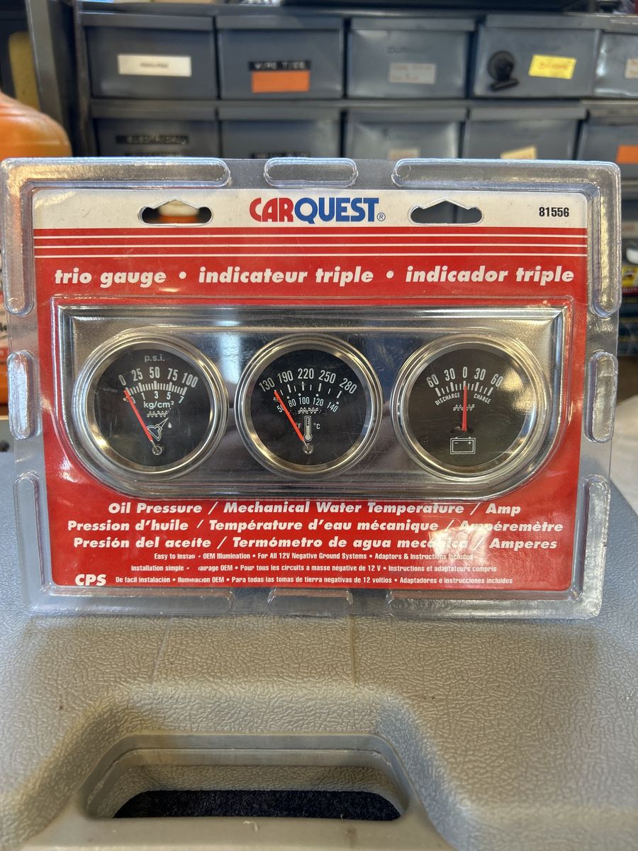 CARQUEST 81556 Trio Gauge: Oil Pressure, Water Temperature, Amp Meter for 12V Systems