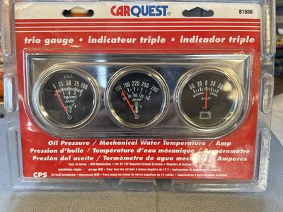 CARQUEST 81556 Trio Gauge: Oil Pressure, Water Temperature, Amp Meter for 12V Systems