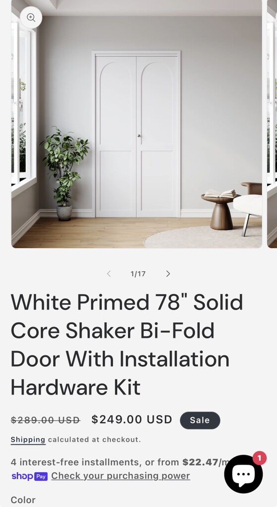 78 Bi-Fold DoOr With Installation Hardware Kit