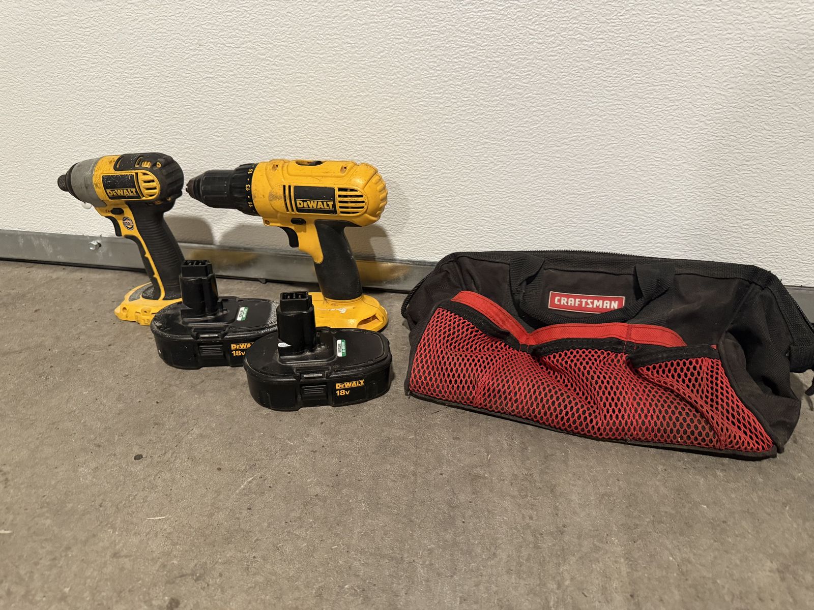 18v Dewalt Drill and Impact, 2 batteries, no charger