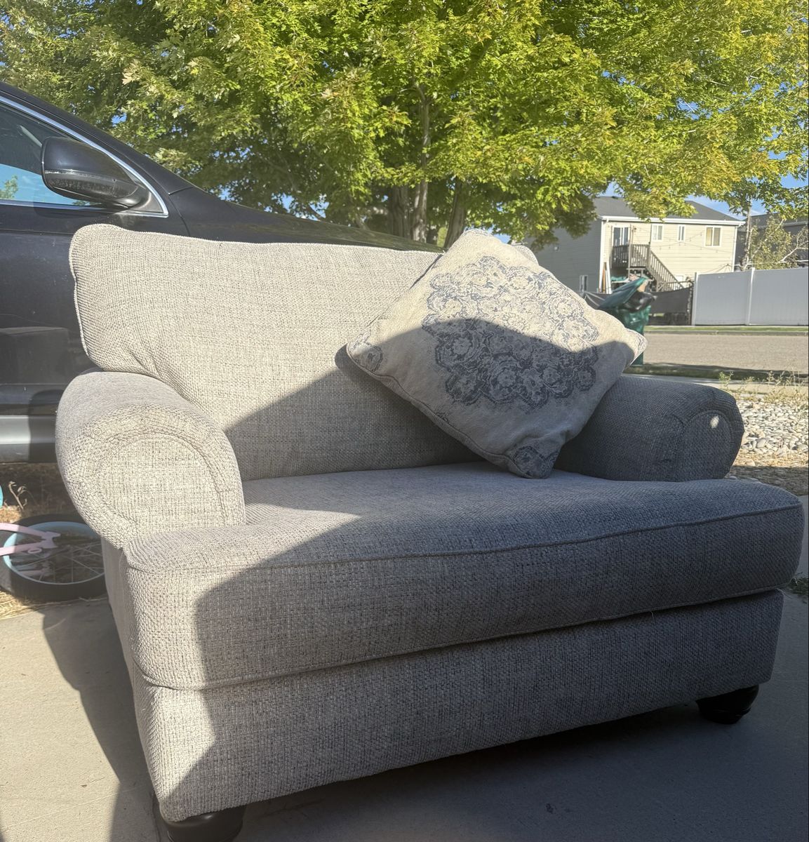 Living Room Sofa Set with Chair, Ottoman, and Loveseat in Gray Fabric