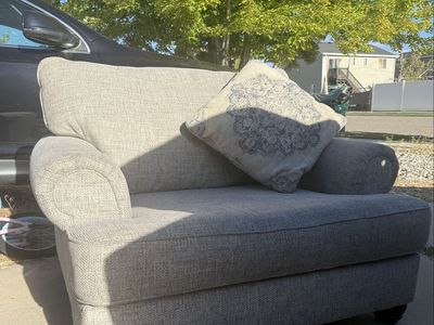 Living Room Sofa Set with Chair, Ottoman, and Loveseat in Gray Fabric