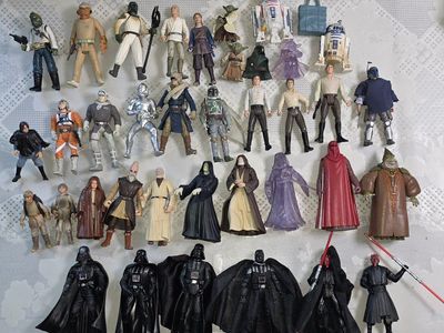 Star Wars Action Figures (38)- Darth Vader, Yoda, Boba Fett & More.
Read all description.