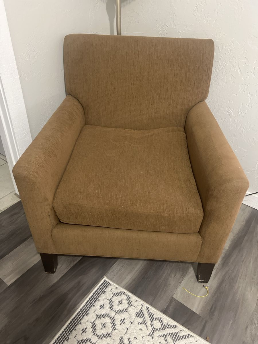 Brown Fabric Accent Armchair with Wooden Legs