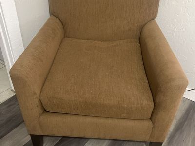 Brown Fabric Accent Armchair with Wooden Legs